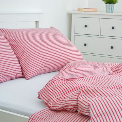 Krepový poťah na vankúš 70x90 - Pruhy červené II.akost
