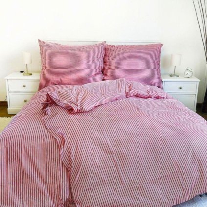 Bavlnené obliečky 140x220 Pruhy červené II.akosť
