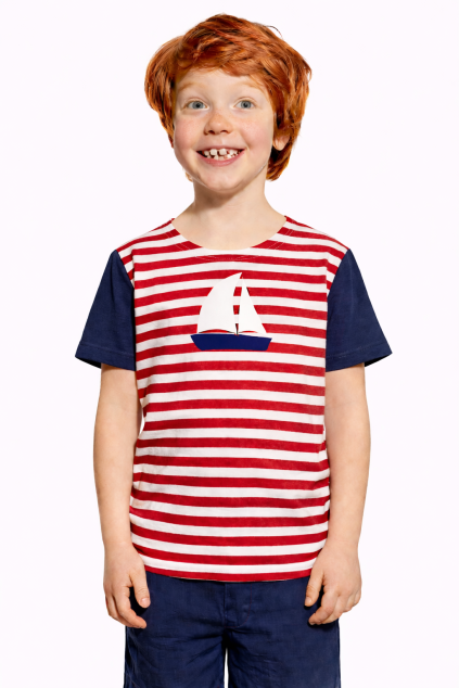 Smiling boy with sailboat tee