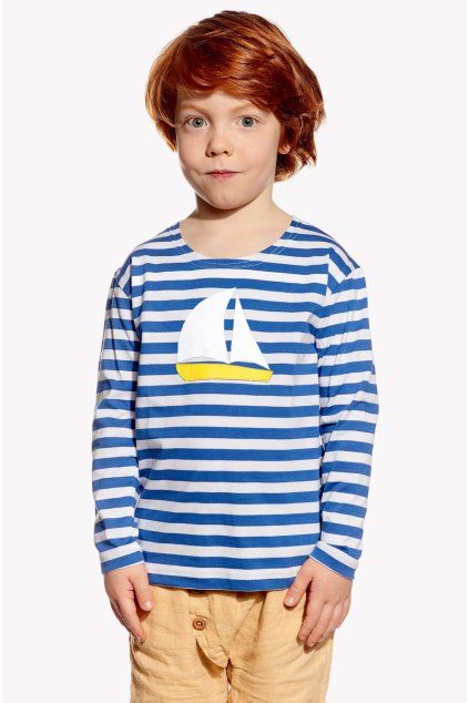 Maty, Detské tričko, Modrý pásik, Loďka (Veľkosť 98)