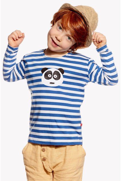 Maty, Detské tričko, Modrý pásik, Panda (Veľkosť 98)