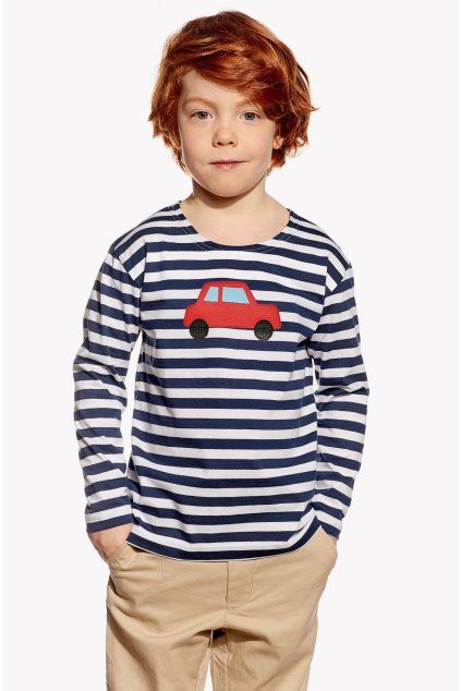 Maty, Detské tričko, Tmavomodrý pásik, Auto (Veľkosť 98)