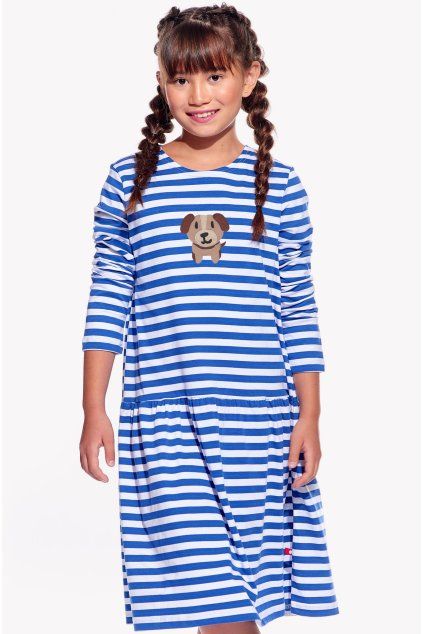 Mara, Detské šaty, Modrý pruh, Psík (Veľkosť 98)