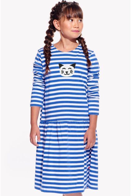 Mara, Detské šaty, Modrý pruh, Mačka (Veľkosť 98)