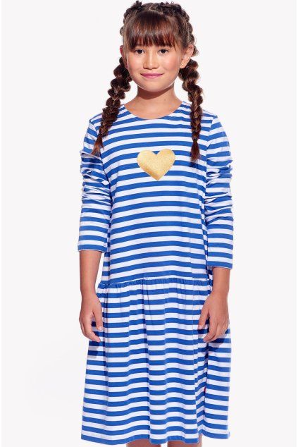 Mara, Detské šaty, Modrý pruh, Srdce (Veľkosť 98)