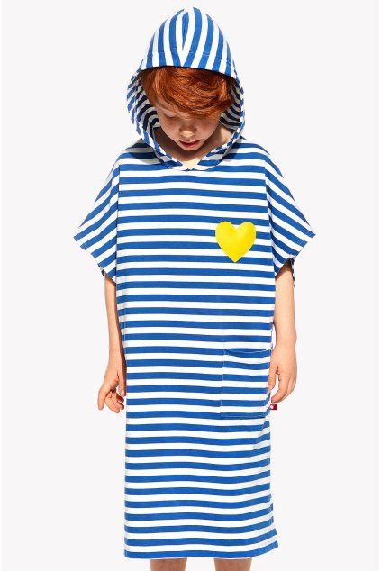 Detské Pončo, Modrý pásik, Srdce (Veľkosť S)