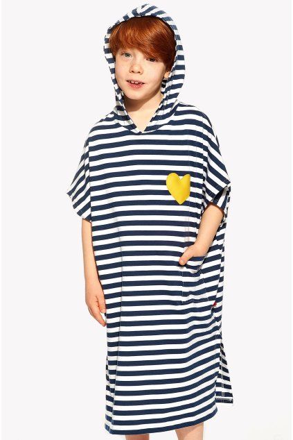 Detské Pončo, Tmavomodrý pásik, Srdce (Veľkosť S)