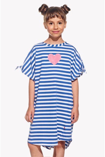 Nela Mini, Detské šaty, Modrý pásik, Srdce (Veľkosť 98)