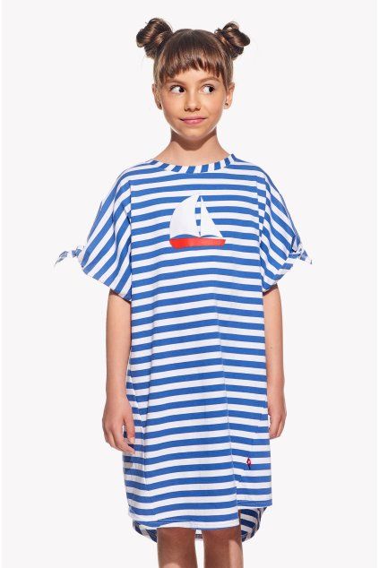 Nela Mini, Detské šaty, Modrý pásik, Loďka (Veľkosť 98)