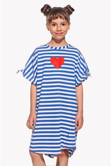 Nela Mini, Detské šaty, Modrý pásik, Srdce (Veľkosť 98)