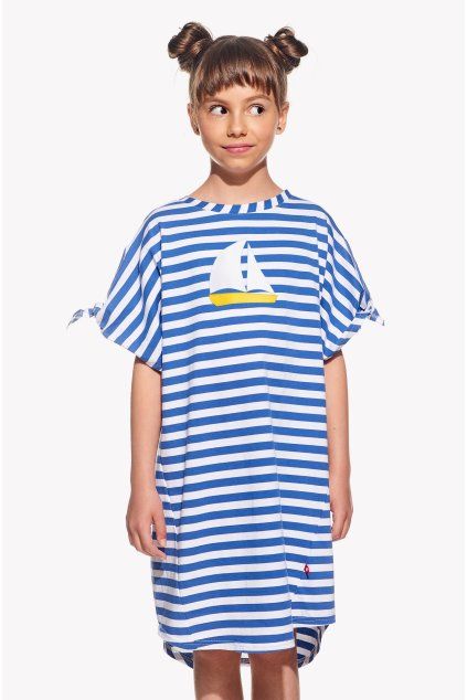 Nela Mini, Detské šaty, Modrý pásik, Loďka (Veľkosť 98)