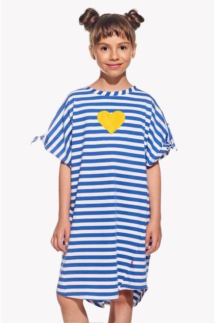 Nela Mini, Detské šaty, Modrý pásik, Srdce (Veľkosť 98)