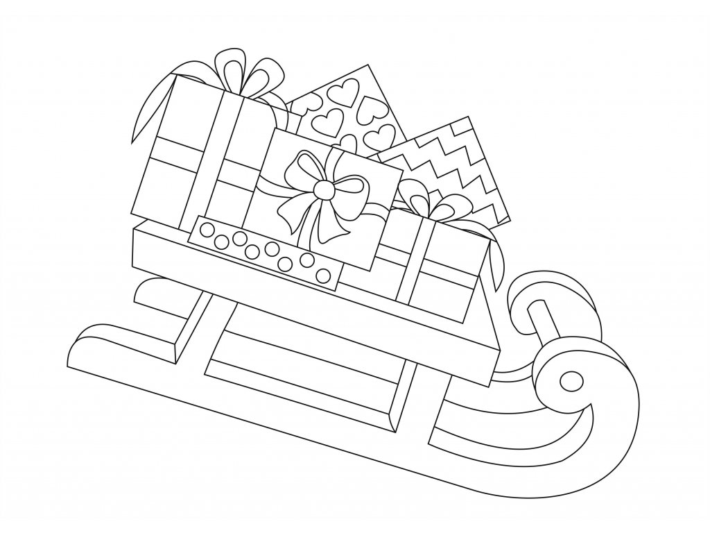 Šablona Vánoční motiv sáňky s dárečky