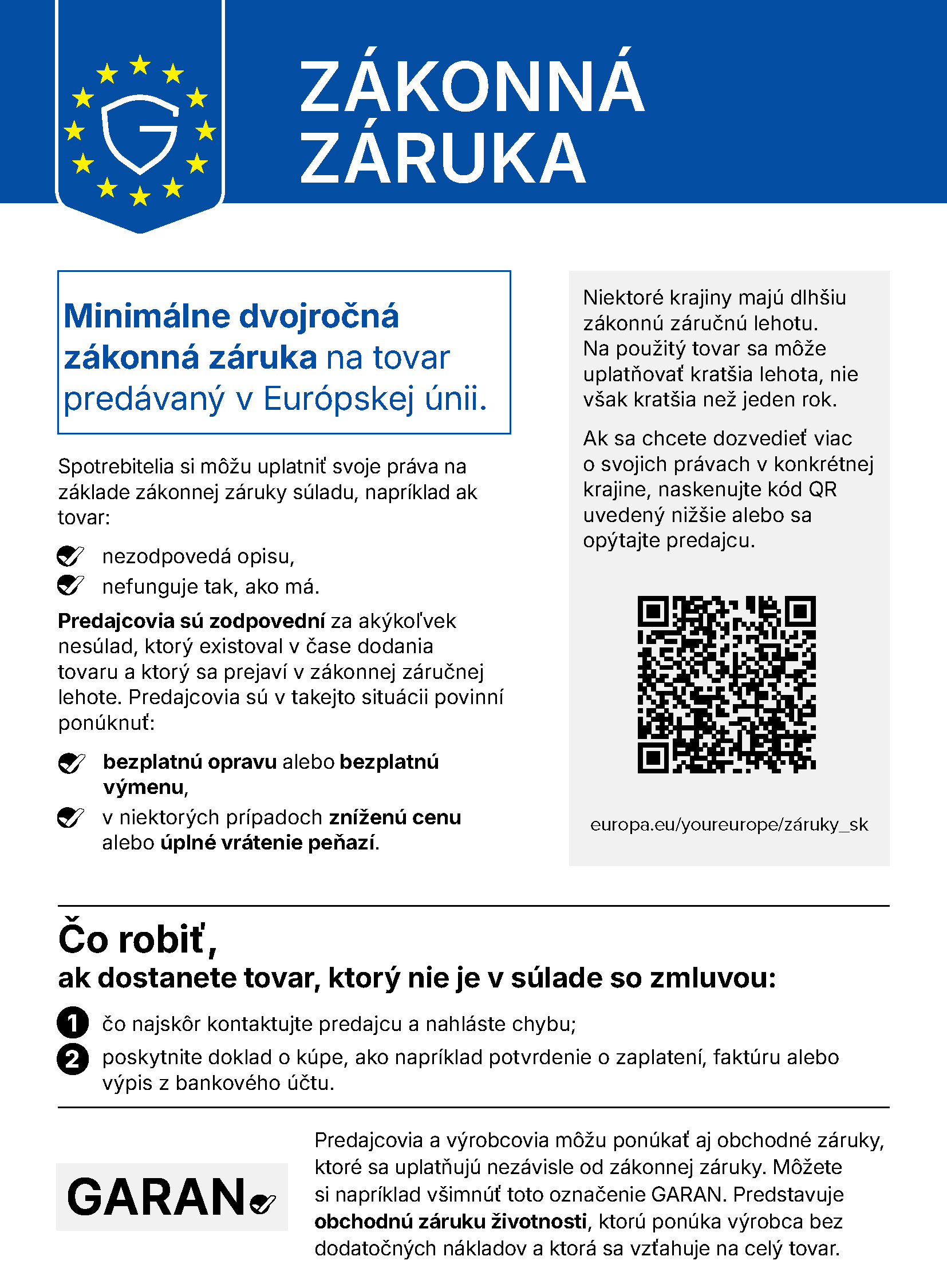 Zákonná záruka – oficiálne oznámenie EÚ
