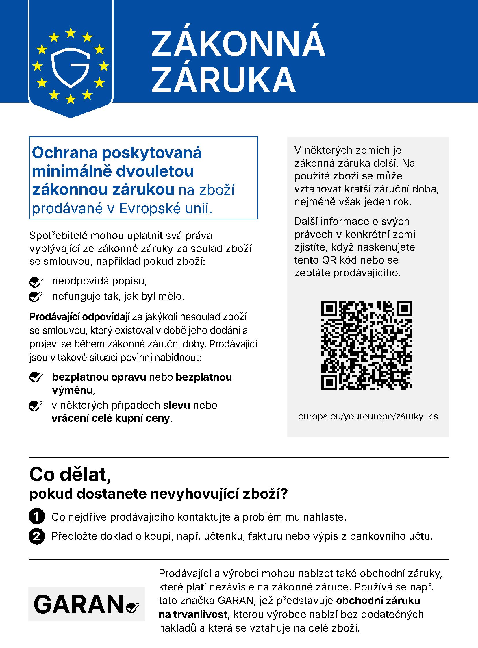 Zákonná záruka – oficiální oznámení EU