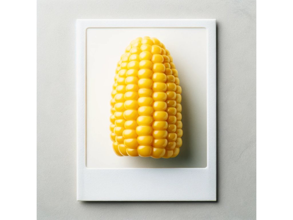 DALL·E 2023 11 21 06.47.13 A close up image of corn as a pizza topping, styled to resemble a Polaroid photo. The corn should be bright yellow, fresh, and look appetizing. The ba