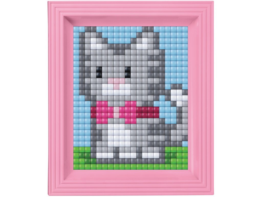 Set XL s rámečkem - koťátko s růžovou mašlí