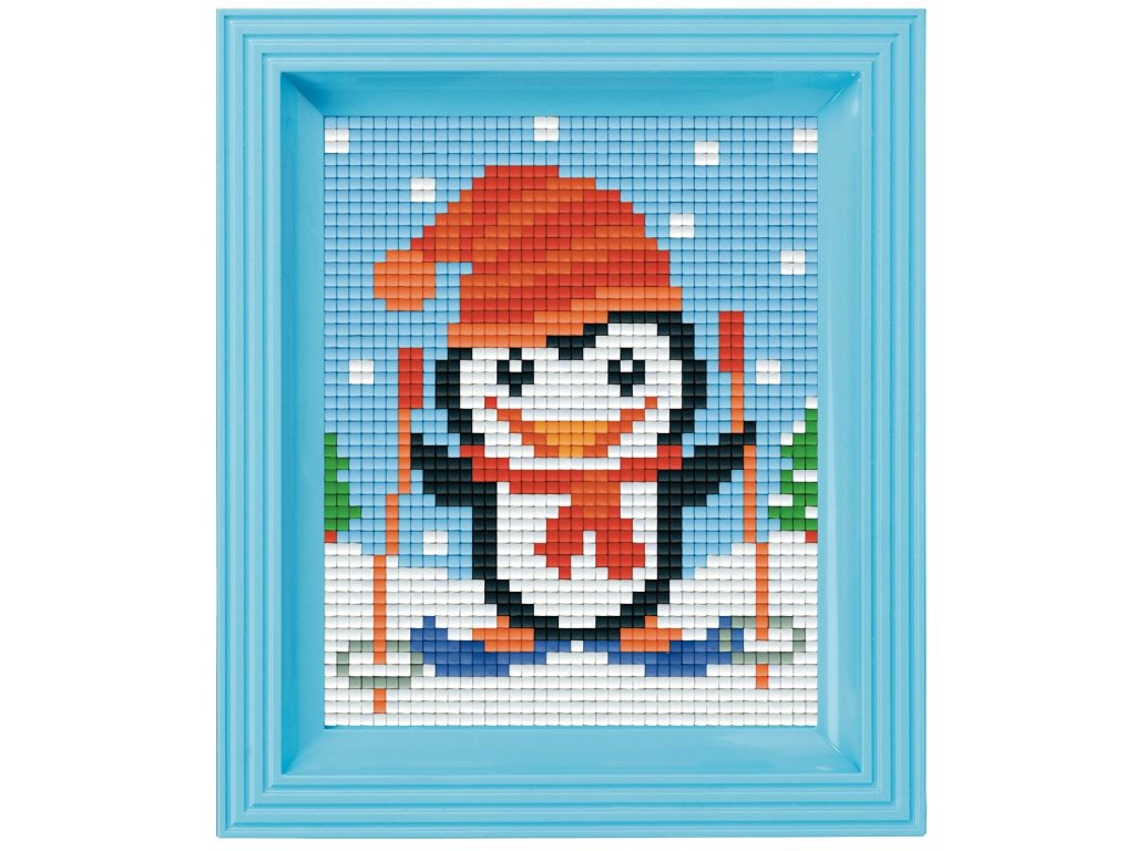 Obrázek s rámečkem 22 barev - tučňák na lyžích