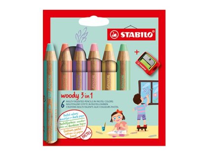 Stabilo pastelky Woody pastelové a strúhadlo 6 ks