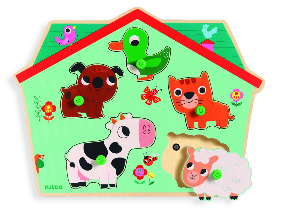 Djeco Vkladacie puzzle so zvukom  Zvieratká pri dome