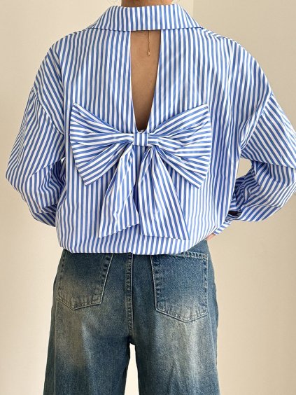 chemise chic a rayures noeud au dos bleu clair 67ab0a9d53309