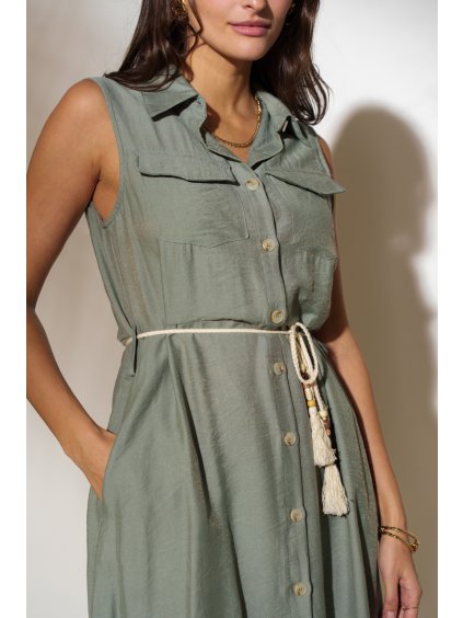 robes longues avec manches longues et ceinture fluide vert 67b2154174a83