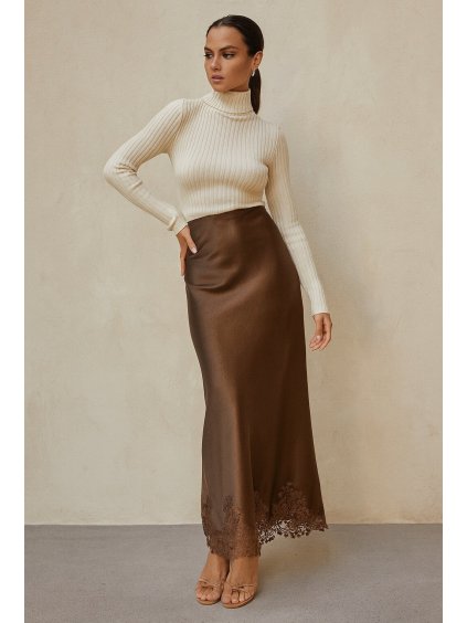 jupe satinee avec dentelle chocolat 68fb68b633e29