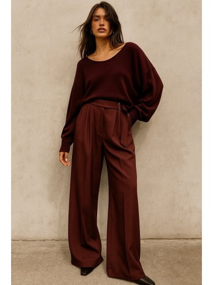 pantalon large a ceinture integree bordeaux 690b4689c9ac8