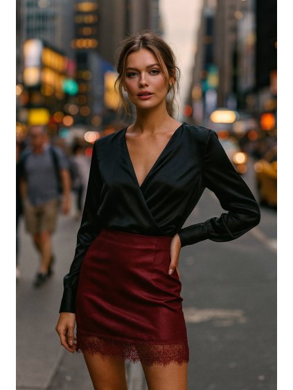 jupe satine courte avec dentelle bordeaux 693a897cb8083