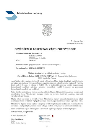 Zástupce výrobce Cheval Liberte – certifikát