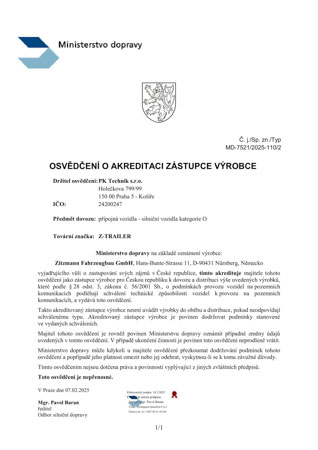 Zástupce výrobce Z-TRAILER – certifikát