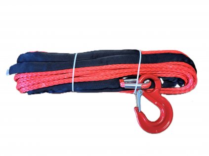 Syntetické lano 10mm x 28 m červené s hákem