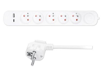 Extension cable 5x socket + USB, 3m
