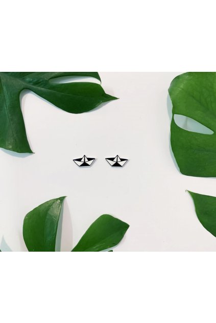 Náušnice origami | Loďky černobílé