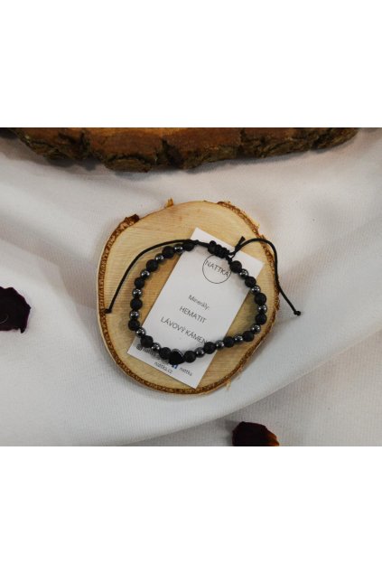 Minerální náramek | Hematit a lávový kámen