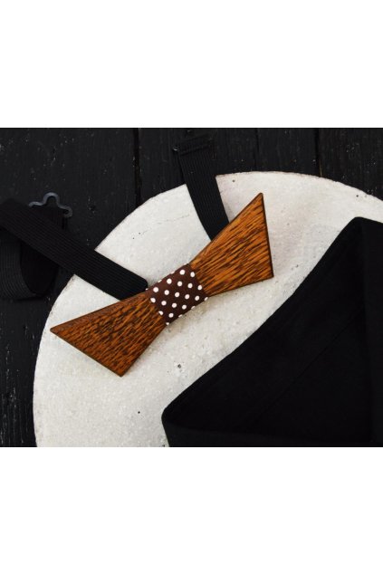 420 dreveny motylek havana s hnedym vazanim s bilymi puntiky