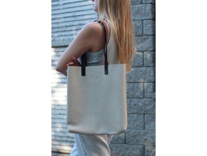 Kožená shopper kabelka, smotana