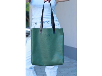 Kožená shopper kabelka, zelená