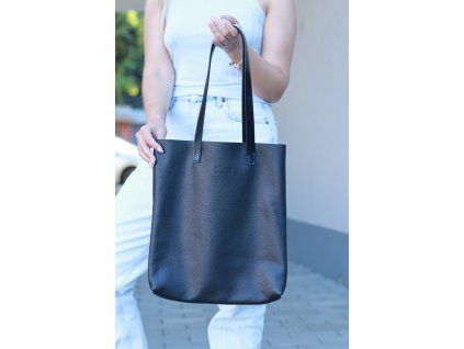 Kožená shopper kabelka, čiernomodrá