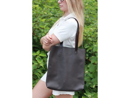 Kožená shopper kabelka, hnedá