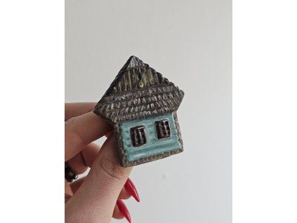 Keramická brošňa Dom, tyrkys