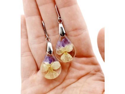 Visiace živicové náušnice, fialka