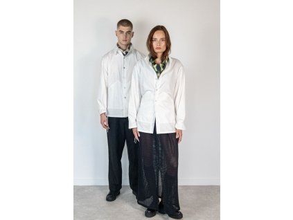 Utility košeľa perleťové gombíky biela