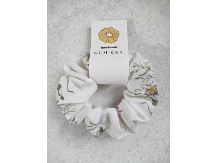 Gumička schrunchies biele kvietky