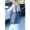 Kožená shopper kabelka, čiernomodrá