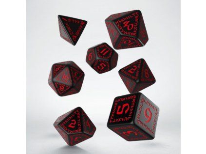sada 7 kostek runic dice set cerna cervena