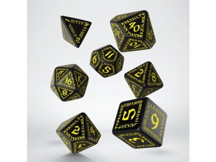 sada 7 kostek runic dice set cerna zluta