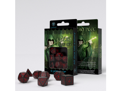 sada 7 kostek elvish dice set cerna cervena selv06