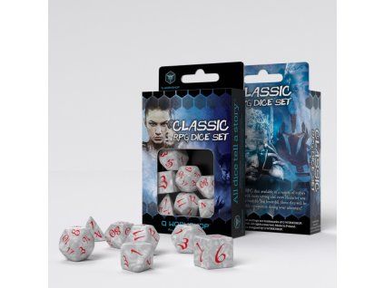 sada 7 kostek classic dice set perletova cervena
