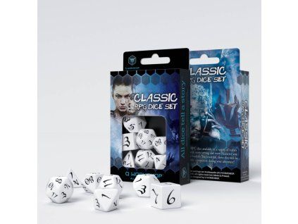 sada 7 kostek classic dice set bila cerna